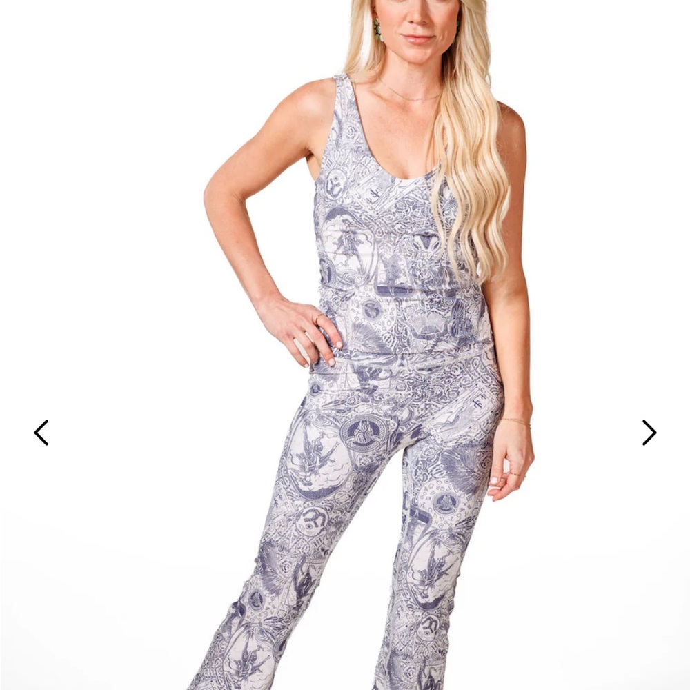 Womens Blue White Flare Leggings